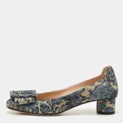 Dior Navy Blue Brocart Lurex Fabric Idylle Pumps Size 37