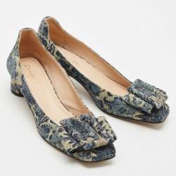 Dior Navy Blue Brocart Lurex Fabric Idylle Pumps Size 37