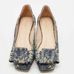 Dior Navy Blue Brocart Lurex Fabric Idylle Pumps Size 37