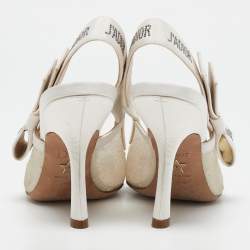 Dior Off White Mesh and Canvas J'Adior Accents Slingback Pumps Size 36.5