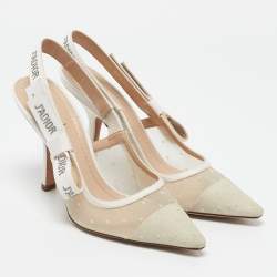 Dior Off White Mesh and Canvas J'Adior Accents Slingback Pumps Size 36.5