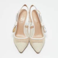Dior Off White Mesh and Canvas J'Adior Accents Slingback Pumps Size 36.5