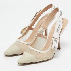 Dior Off White Mesh and Canvas J'Adior Accents Slingback Pumps Size 36.5