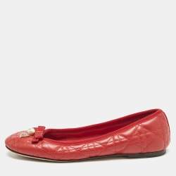 Dior Red Cannage Quilted Leather Bow Ballet Flats Size 37