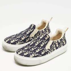 Dior Navy Blue Oblique Canvas Solar Slip On Sneakers Size 37