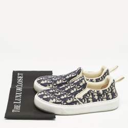 Dior Navy Blue Oblique Canvas Solar Slip On Sneakers Size 37
