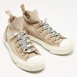 Dior Beige Knit Fabric Walk'n'Dior High Top Sneakers Size 37.5