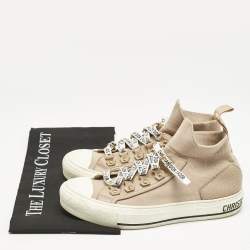 Dior Beige Knit Fabric Walk'n'Dior High Top Sneakers Size 37.5