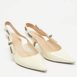 Dior Cream Patent Leather J'Adior Slingback Pumps Size 37.5