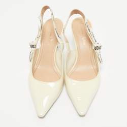 Dior Cream Patent Leather J'Adior Slingback Pumps Size 37.5