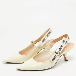 Dior Cream Patent Leather J'Adior Slingback Pumps Size 37.5