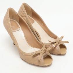 Dior Beige Clair Cannage Leather Sweet Peep Toe Pumps Size 35.5
