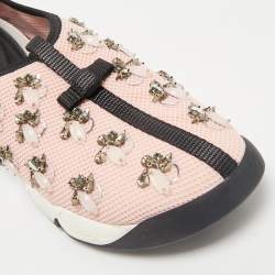 Dior Light Pink/Black Mesh Fusion Embellished Slip On Sneakers Size 37