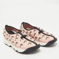 Dior Light Pink/Black Mesh Fusion Embellished Slip On Sneakers Size 37