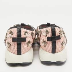 Dior Light Pink/Black Mesh Fusion Embellished Slip On Sneakers Size 37
