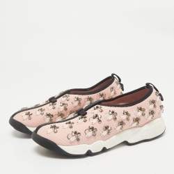 Dior Light Pink/Black Mesh Fusion Embellished Slip On Sneakers Size 37