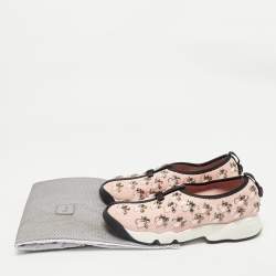 Dior Light Pink/Black Mesh Fusion Embellished Slip On Sneakers Size 37