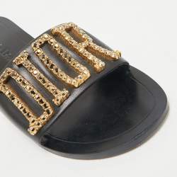 Dior Black Leather Diorevolution Flat Slide Sandals Size 37