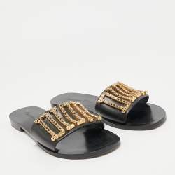 Dior Black Leather Diorevolution Flat Slide Sandals Size 37