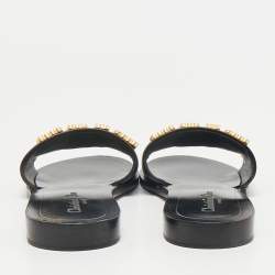 Dior Black Leather Diorevolution Flat Slide Sandals Size 37