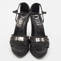 Dior Black Oblique Canvas and Leather Strappy Wedge Sandals Size 36