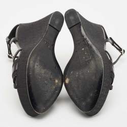 Dior Black Oblique Canvas and Leather Strappy Wedge Sandals Size 36