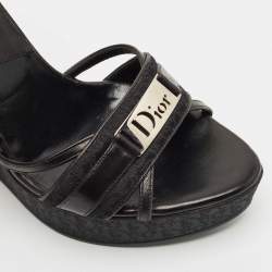 Dior Black Oblique Canvas and Leather Strappy Wedge Sandals Size 36