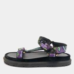 Dior Multicolor Brocade Fabric D-wave Ankle Strap Sandals Size 37.5