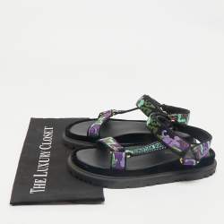 Dior Multicolor Brocade Fabric D-wave Ankle Strap Sandals Size 37.5