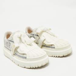 Dior Navy Blue/White  Canvas and Leather Dior ID Lace Up Sneakers Size 38