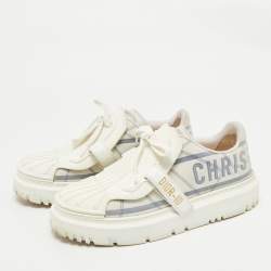 Dior Navy Blue/White  Canvas and Leather Dior ID Lace Up Sneakers Size 38