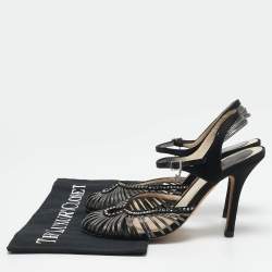 Dior Grey/Black Leather and Satin Crystal Embellished Strappy Sandals Size 37
