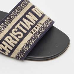 Dior Black/White Embroidered Canvas Dway Flats Slides Size 36.5