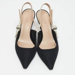 Dior Black Technical Fabric J'adior Slingback Pumps Size 38.5