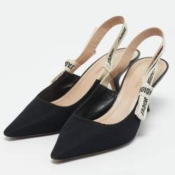 Dior Black Technical Fabric J'adior Slingback Pumps Size 38.5
