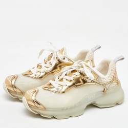 Dior White/Gold Rubber, Mesh and Leather Vibe Low Top Sneakers Size 40
