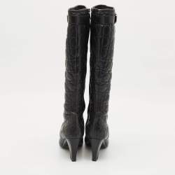 Dior Black Cannage Leather Knee Length Boots Size 42