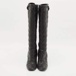 Dior Black Cannage Leather Knee Length Boots Size 42