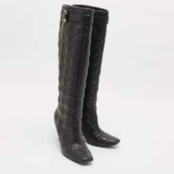 Dior Black Cannage Leather Knee Length Boots Size 42