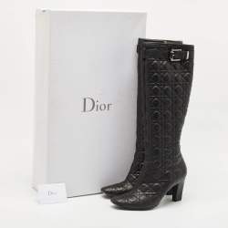 Dior Black Cannage Leather Knee Length Boots Size 42