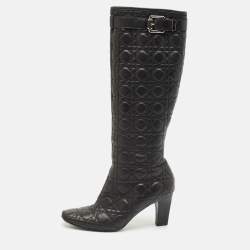 Dior Black Cannage Leather Knee Length Boots Size 42