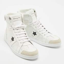 Dior White Leather and Suede Ors High Top Sneakers Size 38