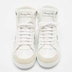 Dior White Leather and Suede Ors High Top Sneakers Size 38
