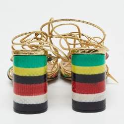 Dior Multicolor Leather and Snakeskin Leather Ankle Strap Sandals Size 37.5