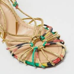 Dior Multicolor Leather and Snakeskin Leather Ankle Strap Sandals Size 37.5
