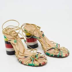 Dior Multicolor Leather and Snakeskin Leather Ankle Strap Sandals Size 37.5