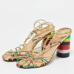 Dior Multicolor Leather and Snakeskin Leather Ankle Strap Sandals Size 37.5