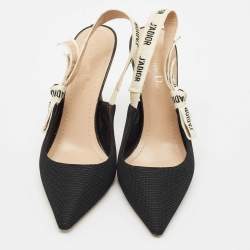 Dior Black Technical Fabric and Ribbon J'adior Slingback Pumps Size 39