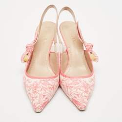 Dior Pink/White Technical Fabric J'Adior Slingback Pumps Size 39