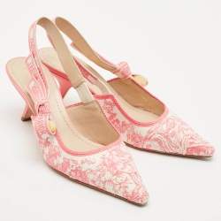 Dior Pink/White Technical Fabric J'Adior Slingback Pumps Size 39